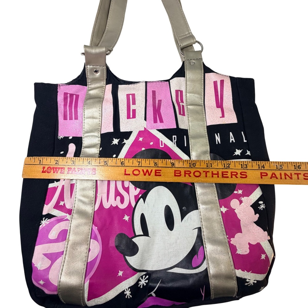 Disney Mickey Mouse Y2K Pink Black Silver Canvas Tote Bag Vintage Style - Picture 9 of 15